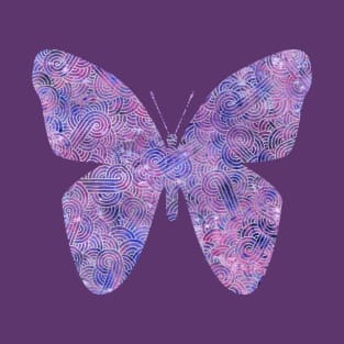 Purple and faux silver swirls doodles butterfly T-Shirt