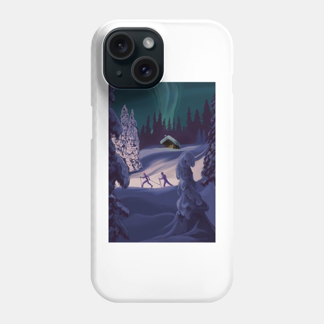 Nordic Northern Lights night ski Phone Case by SFDesignstudio