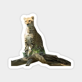 Low Poly Cheetah behind a log with grass Magnet