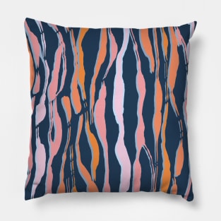 animal print - orange and pink striped tiger-zebra on a blue background Pillow