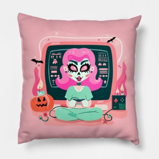 Halloween Console Zombie Video Gamer Girl Pillow