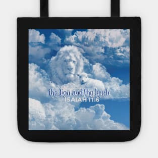 The Lion and The Lamb isaiah 11.6 Bible Verse Mandela Clouds A-102021 Tote