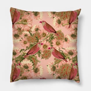 Pink Birds and Florals Pillow