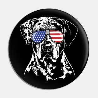 Patriotic Catahoula Leopard Dog with American Flag sunglasses Pin