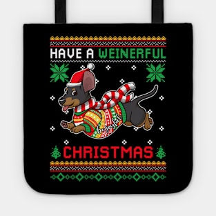 Have A Weinerful Christmas Funny Dachshund Ugly Sweater Tote