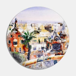 Barcelona Park Guell Watercolor Cityscape Pin