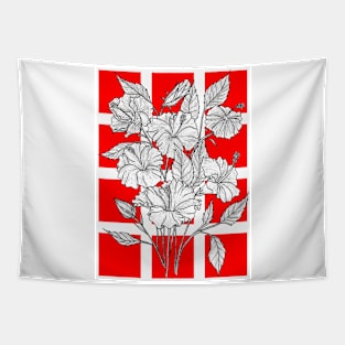 Hand Drawn Florals with square blocks background Tapestry