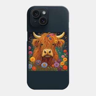 Sweet Scottish Highland Cow Under The Stars Phone Case