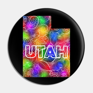 Colorful mandala art map of Utah with text in multicolor pattern Pin