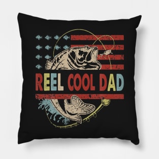 Vintage Reel Cool Dad Fishing Hunting American Flag Pillow