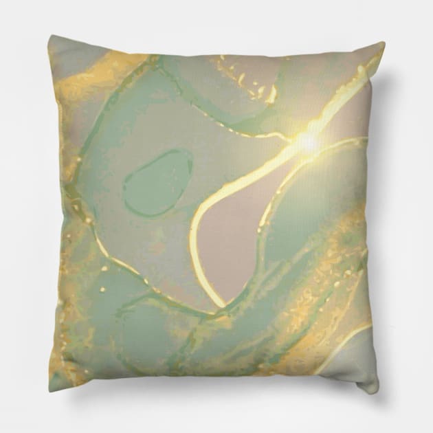 Liquid Green Gold Luxury Marble Shapes Geometric Abstract Pattern Pillow by queensandkings