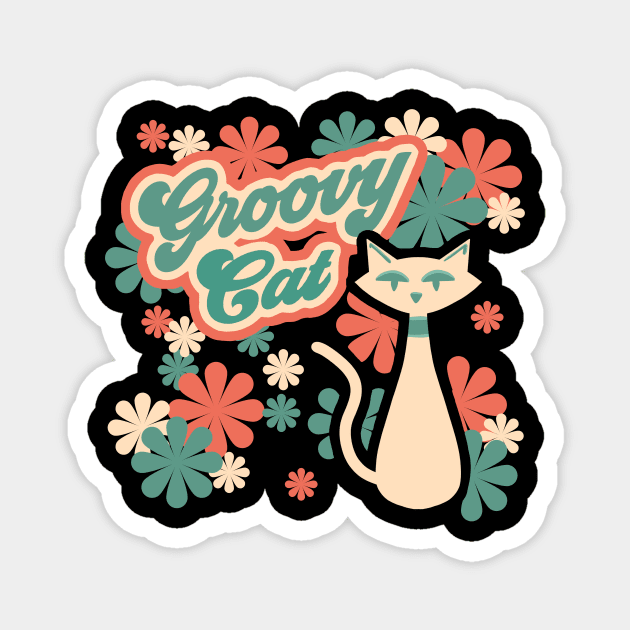 Groovy Cool Funky Cat Psychedelic Retro Vintage 60s Flower Power Magnet by ksrogersdesigns