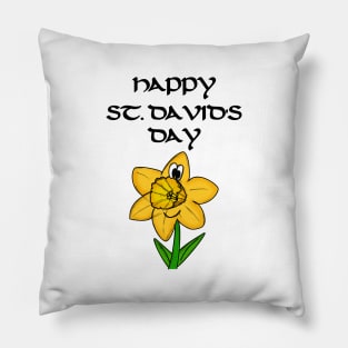 Happy St David's Day Cartoon Daffodil Wales Pillow