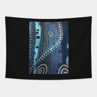 Black and Blue Abstract Mixed Media Artwork Tapestry