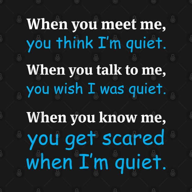 When You Meet Me You Think I'm Quiet Funny Sarcasm Sayings For Men And Women Sarcastic Gifts Hilarious by Murder By Text