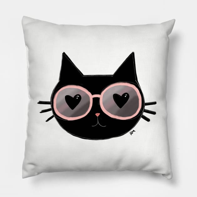 Black Cat With Sunnies Pillow by RuthMCreative