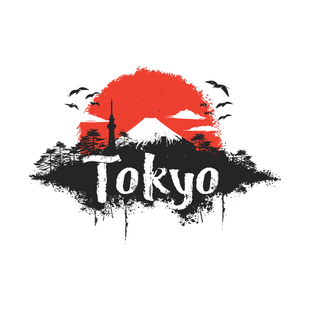 Distressed Tokyo fuji san backdrop painting style by MK3