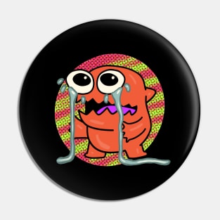 Ugly Crying Monster Orange and Green Dots Pin