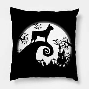 Boston Terrier And Halloween Moon Pillow