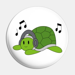 Green Turtle with Headphones Pin