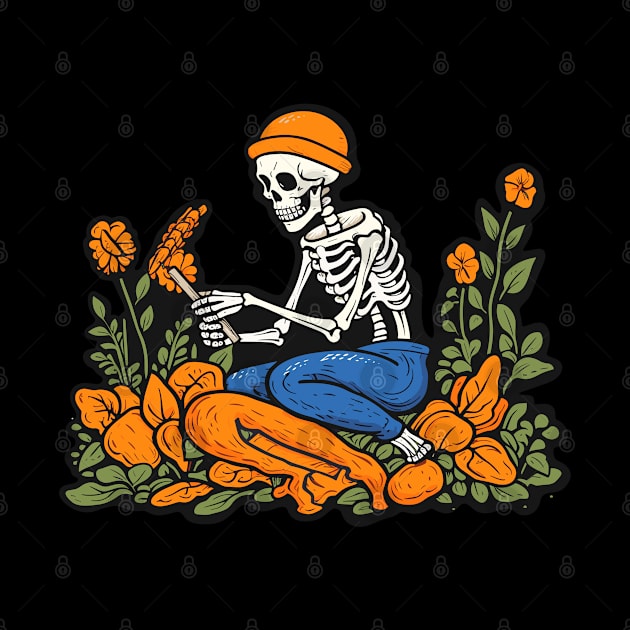 Bones and Botany, Skeleton Picking Flowers and Reading by ForAnyoneWhoCares