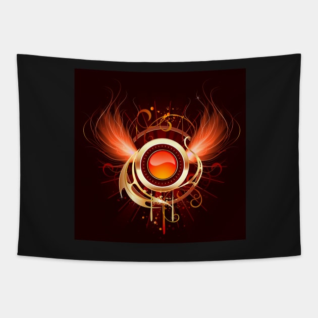 Hot round banner with fiery wings Tapestry by Blackmoon9