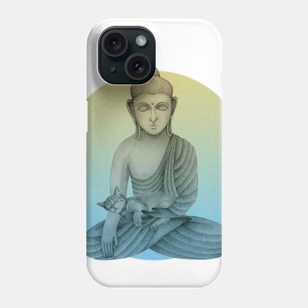 Buddha with cat 4 Phone Case by KindSpirits