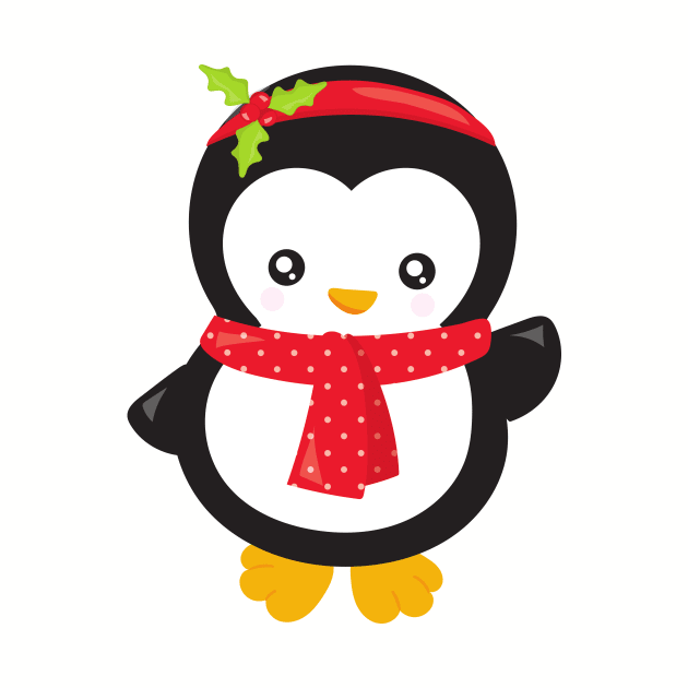 Christmas Penguin, Penguin With Scarf, Mistletoe by Jelena Dunčević