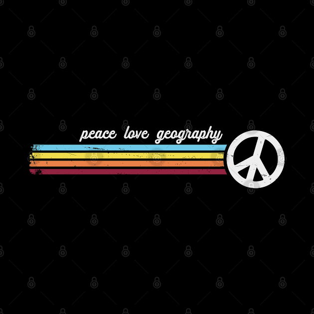 Retro Stripes Peace Love Geography by Jitterfly