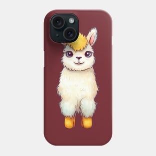 Cute Cartoon White and Golden Yellow Baby Llama Illustration Phone Case