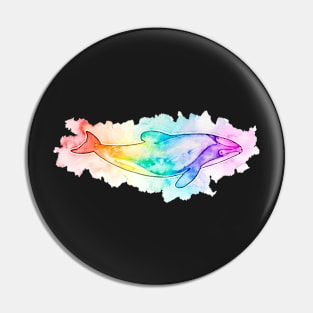 Maui Dolphin rainbow watercolour Pin