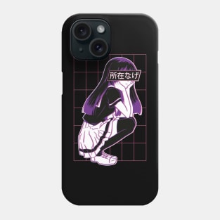 Bored Japanese Anime Girl Synthwave Retrowave Vaporwave Cyberpunk Grid Chillwave 80's Retro Phone Case