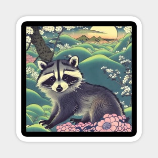 Funny Cute Raccoon with Big Eyes in the Nature Jungle Forest Magnet