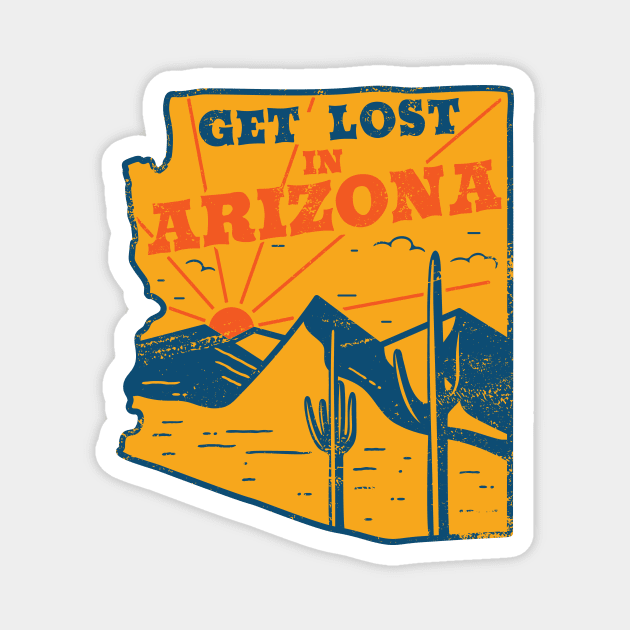 Get Lost in Arizona // Vintage Desert Landscape // Retro Tourism Badge Magnet by SLAG_Creative
