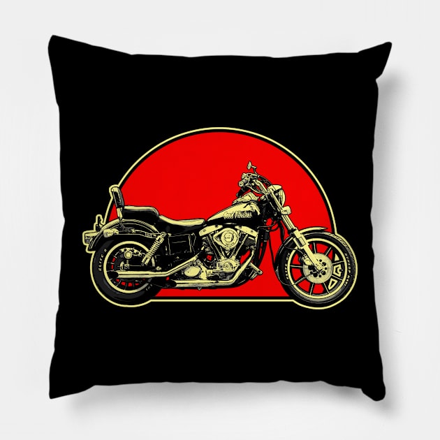 1979 Harley-Davidson FXE Retro Red Circle Motorcycle Pillow by Skye Bahringer