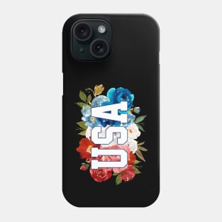 USA Red, White and Blue Florals Design Phone Case