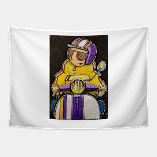 Retro Scooter, Classic Scooter, Scooterist, Scootering, Scooter Rider, Mod Art Tapestry