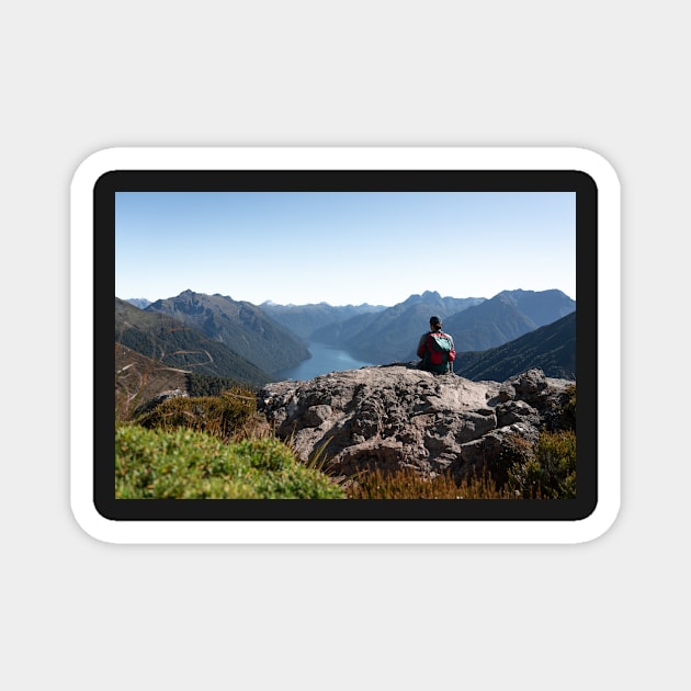 Resting During the Hike with Mountain view on Kepler Track Magnet by Danny Wanders