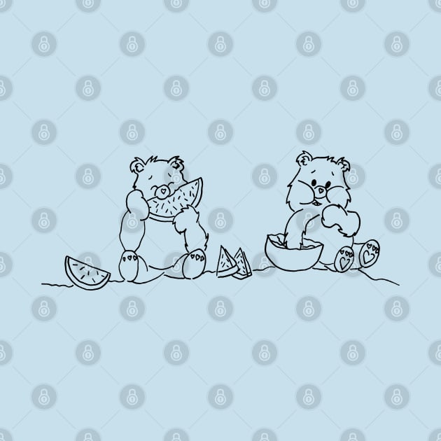 Care Bears Eating Watermelon Line Art by Maries Papier Bleu