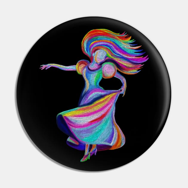 Flamenco Dress Twirling Rainbow Woman Pin by Art by Deborah Camp