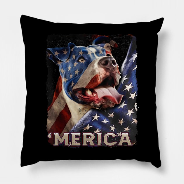 American Flag Pitbull Patriotic Dog 4th Of July Proud T-shirt Pillow by creativedn7