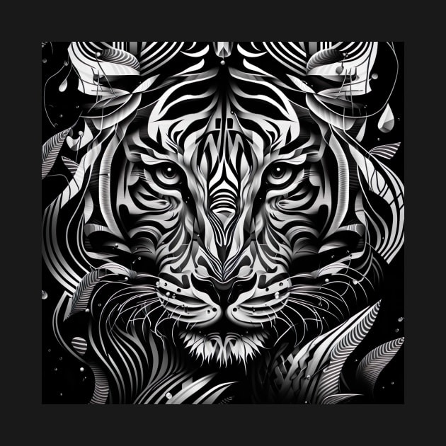 Black and white Design of majestic tiger with intense gaze ! by UmagineArts