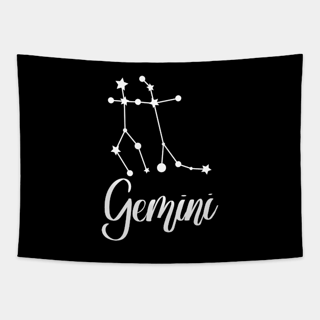 Gemini Zodiac Constellation in White Tapestry by Kelly Gigi