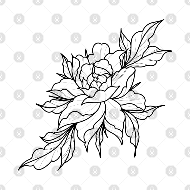 Black Peony Lineart by Print Art Station