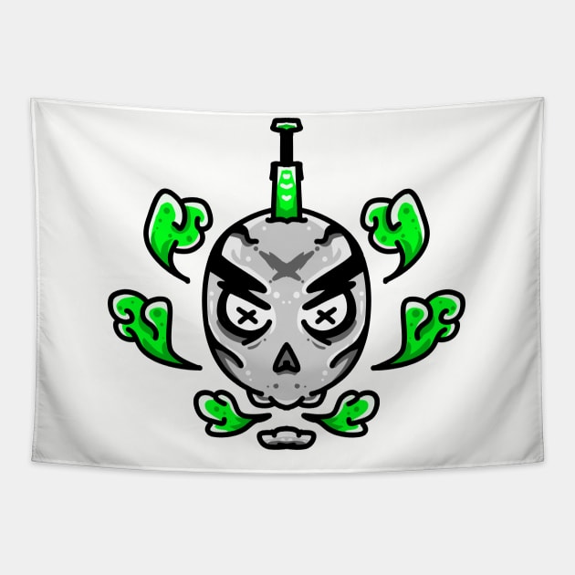 Death Skull Green Smoke Tapestry by Aldyz