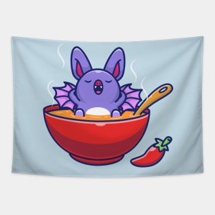 Cute Bat Relax On Soup Cartoon Tapestry