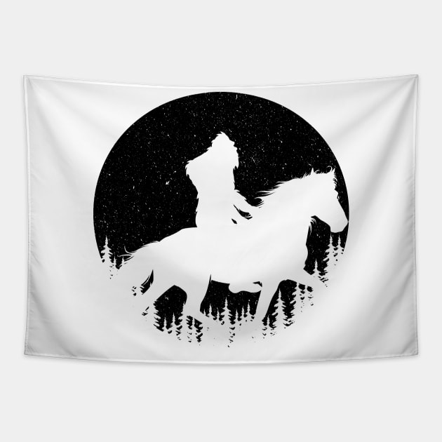 Bigfoot Riding A Horse Silhouette Tapestry by Tesszero