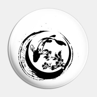 Koi fish an sakura flower in black and white background pattern Pin