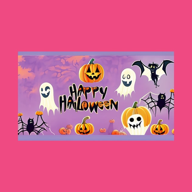 Halloween Background with Pumpkins, Ghosts, Bats, and Spiders by Tee Trendz