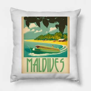 Maldives Boat Vintage Travel Art Poster Pillow